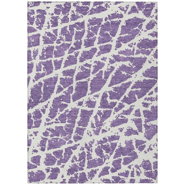 Purple and White 3 ft. x 5 ft. Abstract Indoor / Outdoor Area Rug