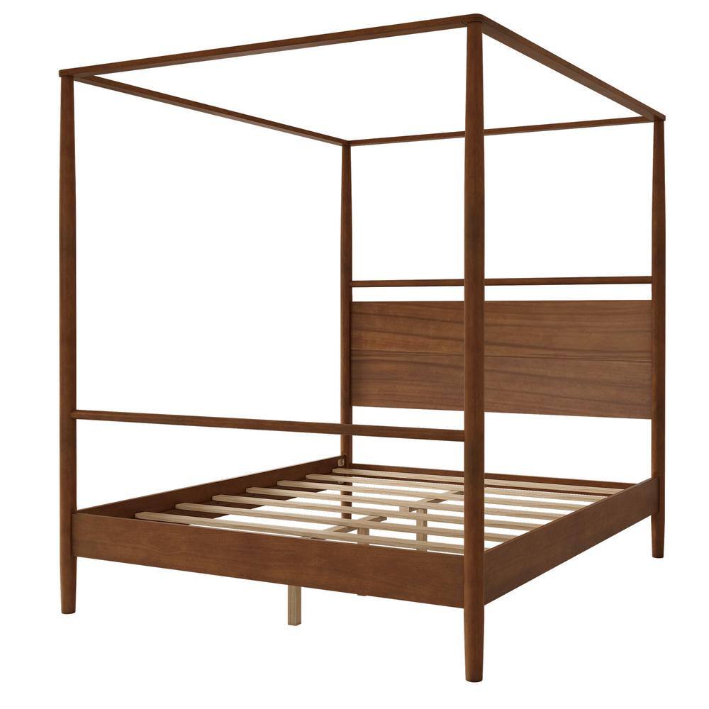 Walnut Wood Frame King Size Canopy Bed, 4-Posters Bed - thumbnail 5