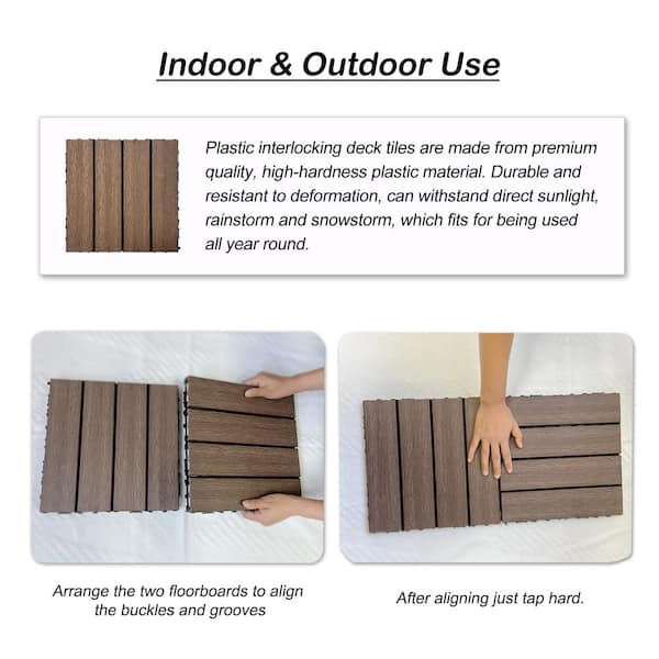 1 ft. x 1 ft. Wood and Plastic Composite Interlocking Deck Tile in Walnut Light Wood Grain (20 sq. ft. per Box)