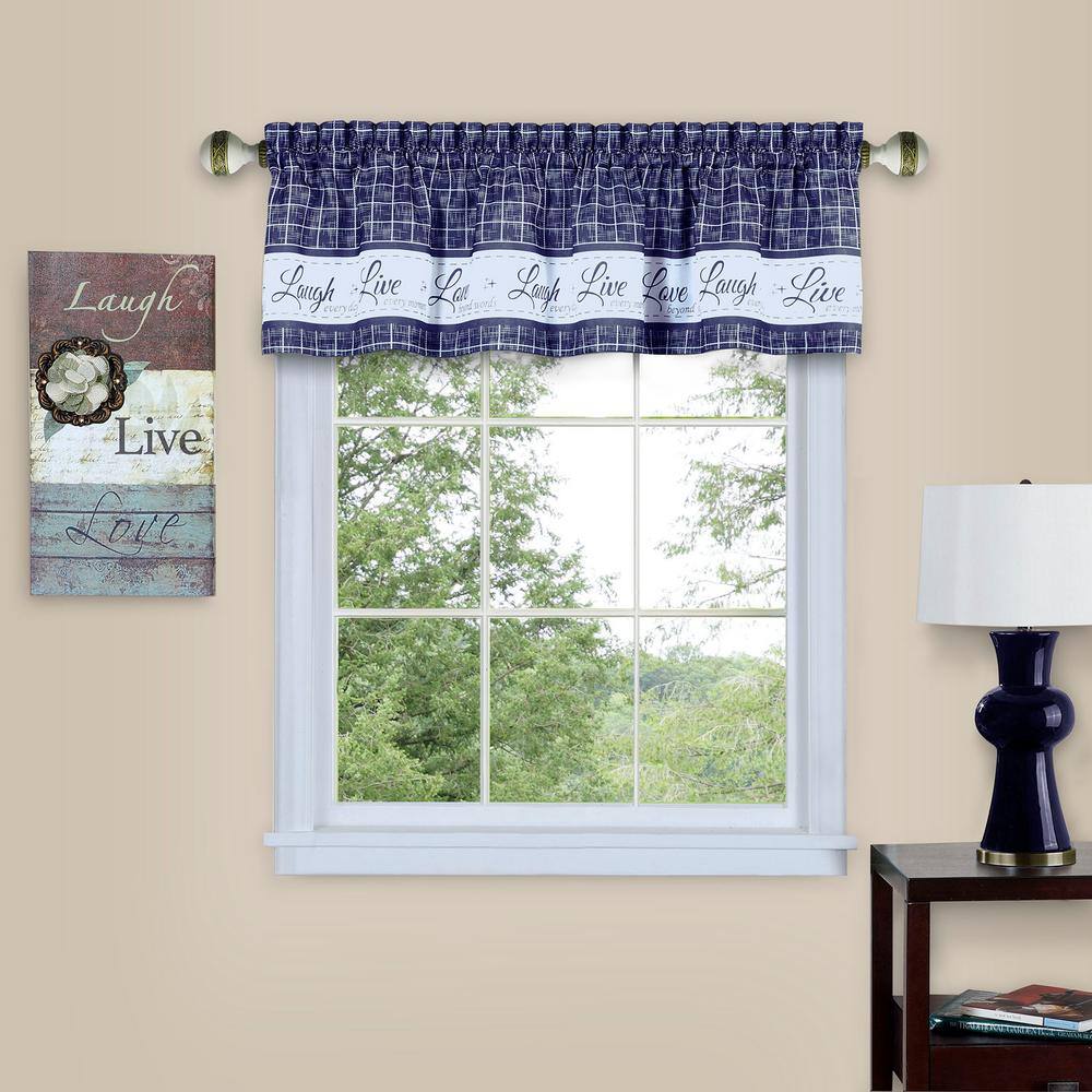Navy Blue Polyester Live Love Laugh Window Valance