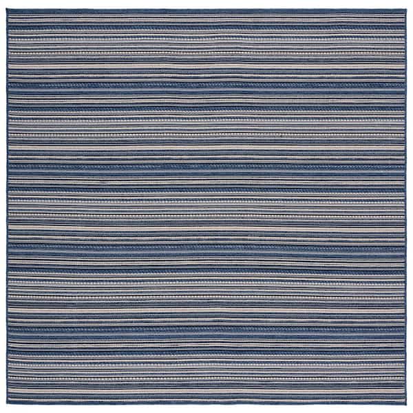 SAFAVIEH Escape Blue/Beige 7 ft. x 7 ft. Machine Washable Striped Square Area Rug