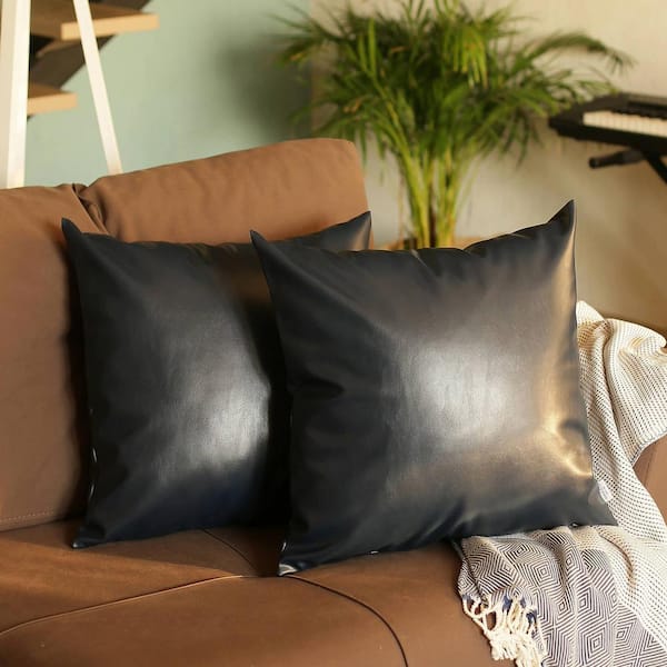 Blue leather clearance pillow