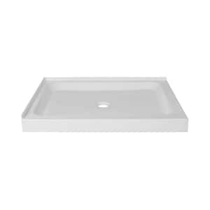 48 in. L x 36 in. W Double Threshold corner Shower Pan Base with center drain in white