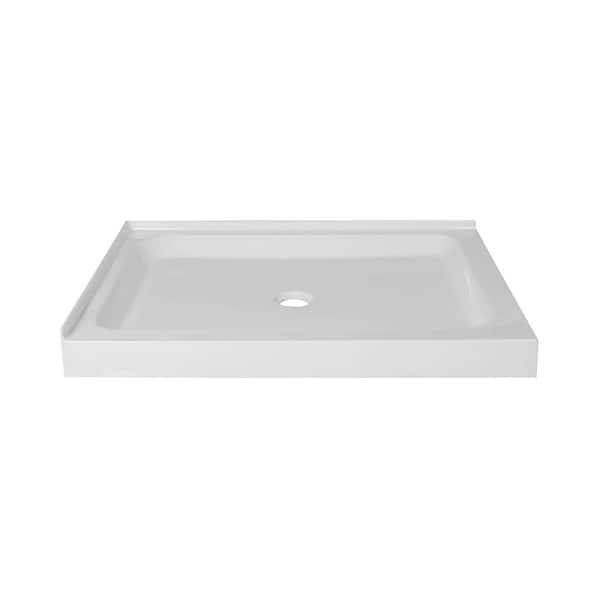 FINE FIXTURES 48 in. L x 36 in. W Double Threshold corner Shower Pan Base with center drain in white