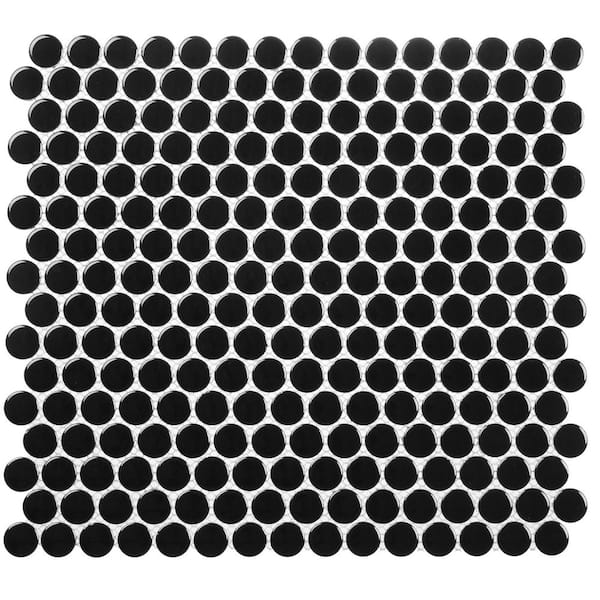 ANDOVA Stylish-Sweetpea Starque Black 4.5 in. x 8.25 in. Glossy Porcelain Round Mosaic Tile Sample
