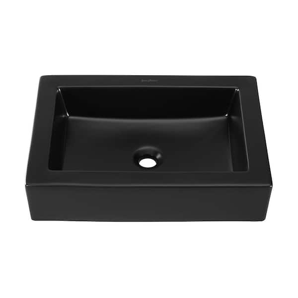 Swiss Madison Voltaire Matte Black Ceramic Rectangular Vessel Sink