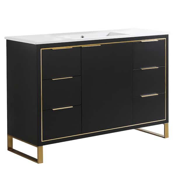 FINE FIXTURES Opulence 48 in. W x 18 in. D x 33.5 in. H Bath Vanity in Black Matte with White Ceramic Top