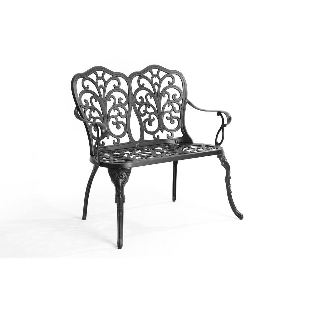 Afoxsos AllWeather 22.4 in. W 2Person Black Metal Outdoor Patio Bench HDSA08OT065 The Home Depot