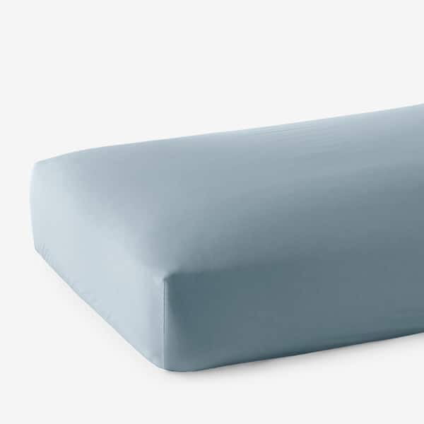 The Company Store Company Cotton Wrinkle Free Sateen Blue Shale Sateen Queen Fitted Sheet