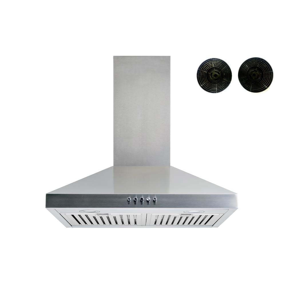 Winflo 30 in. Convertible Wall Mount Range Hood in Stainless Steel with Baffle and Charcoal Filters, Silver