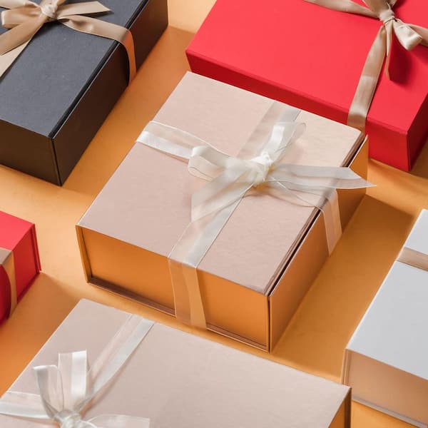 Rose Gold 10 in. W x 13 in. L x 5 in. H Paper Gift Box with Magnetic Lid, Ribbon, and Paper Filler (Set of 2)