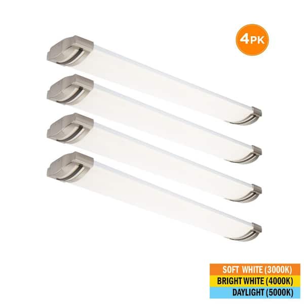 4-Pack 46 in. x 7.5 in. LED Flush Mount Ceiling Light Brushed Nickel End Caps Black Trim 5200LM 72W 3000K 4000K 5000K