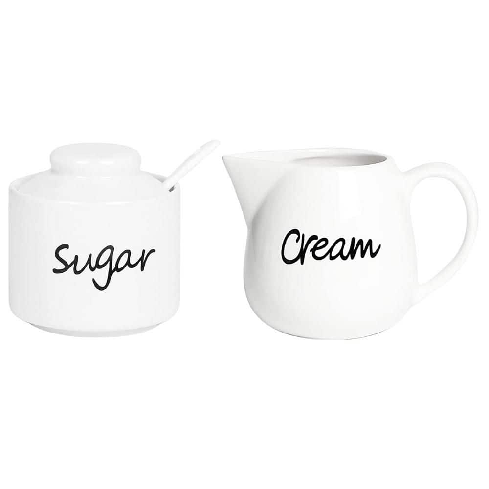 Anqtovp 12 fl. oz. White Porcelain Sugar and Creamer Set (Set of 3 ...