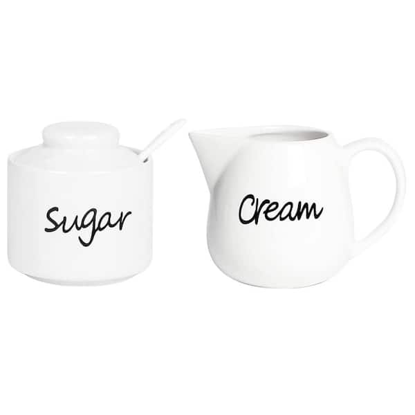 Anqtovp 12 fl. oz. White Porcelain Sugar and Creamer Set (Set of 3 ...