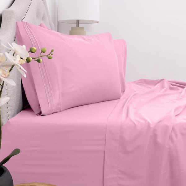 Sweet Home Collection 1800 Series 4 Piece Pink Solid Color Microfiber Queen Sheet Set