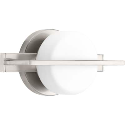 Volo LED Collection 1-Light Brushed Nickel Etched Opal Glass Mid-Century Modern Bath Vanity Light