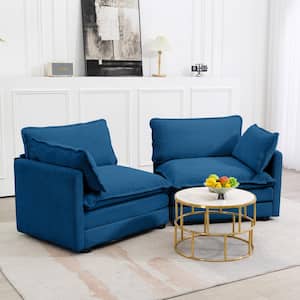 Modern Navy Corduroy Loveseat with Two Pillows for Living