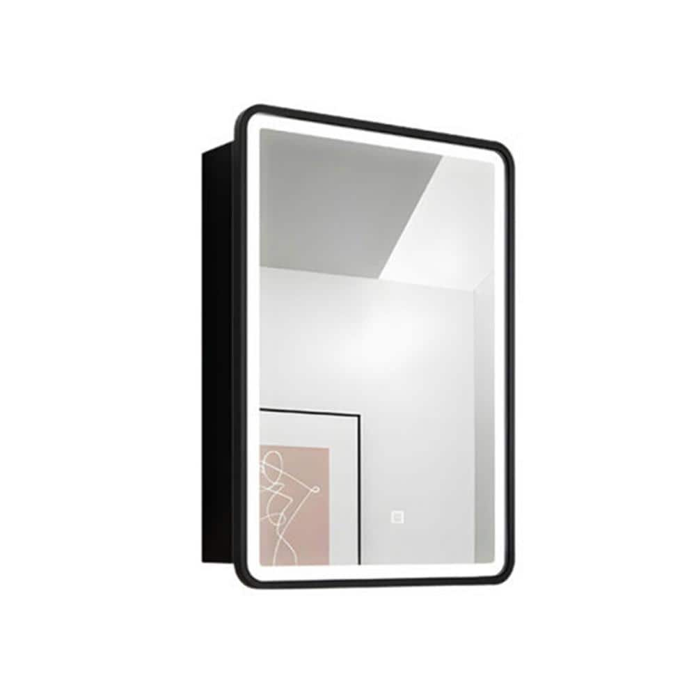 20 in. W x 28 in. H Rectangular Black Framed Aluminum Medicine Cabinet with Mirror and 3-Colors Light -  Zeus & Ruta, ASJDBK2028