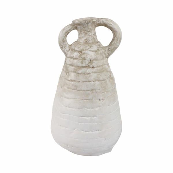 Liv & Skye 18 in. Ivory Terra Cotta Amphora Slanted Eared Decorative Vase