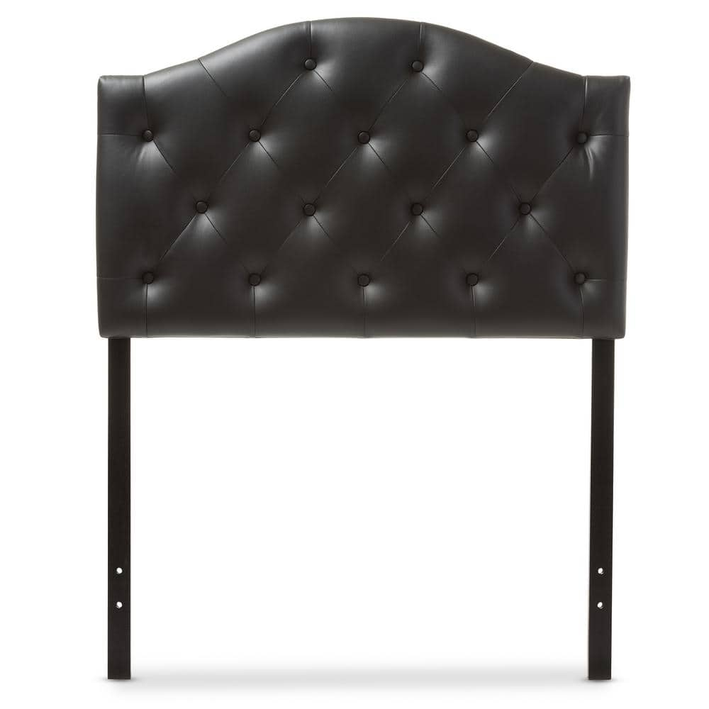 Full Myra Modern And Contemporary Faux Leather Upholstered Button-Tufted Scalloped Headboard Black - Baxton Studio