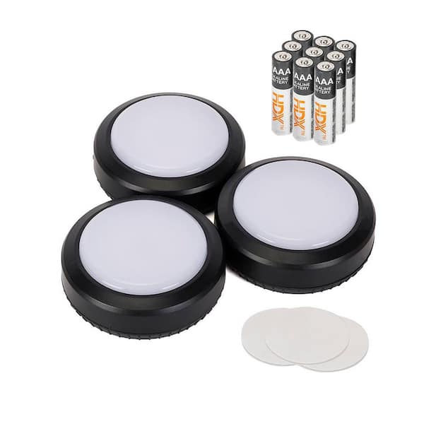 HDX Battery Powered 1-Light 5000K Integrated LED Puck Light 3-Pack