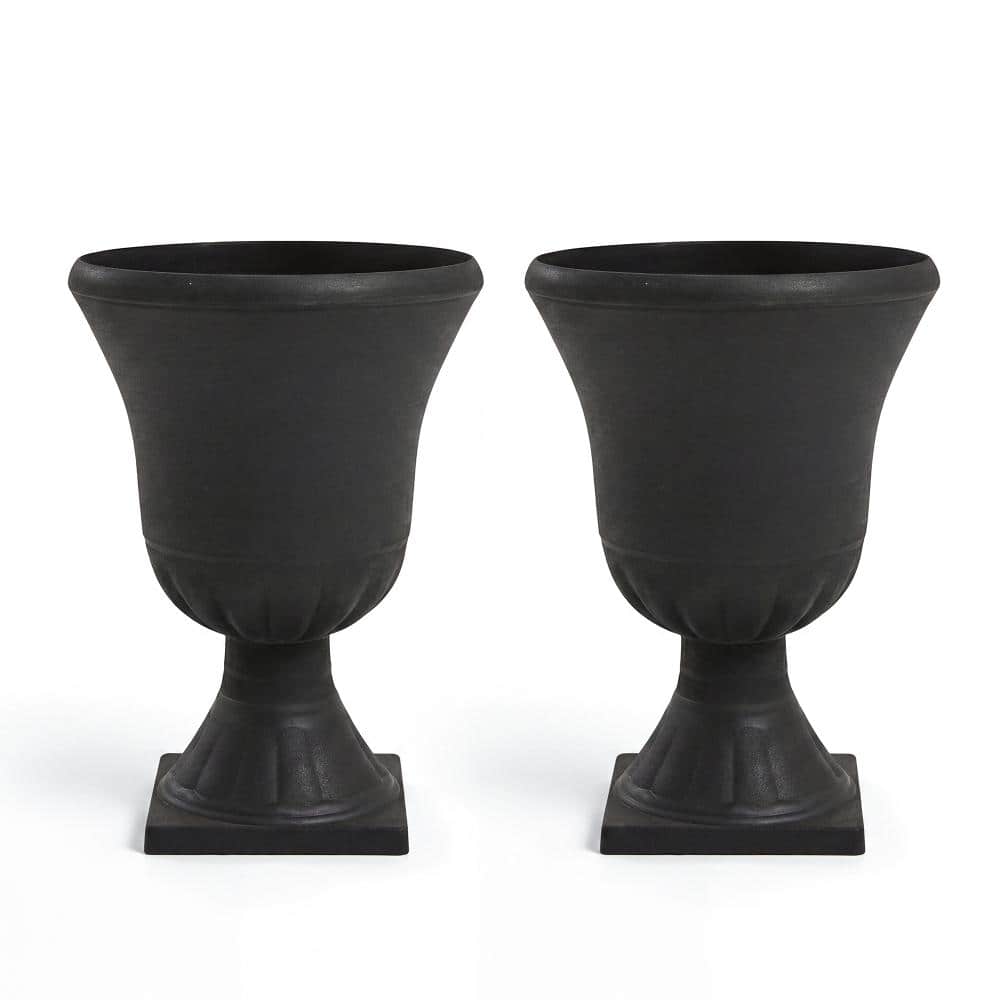 15 in. Dia x 22 in. H Black Large Urn Planters, Plastic Outdoor Classic Plant Pots with Drainage for Patio Porch 2-Pack price history on PriceWatchPro