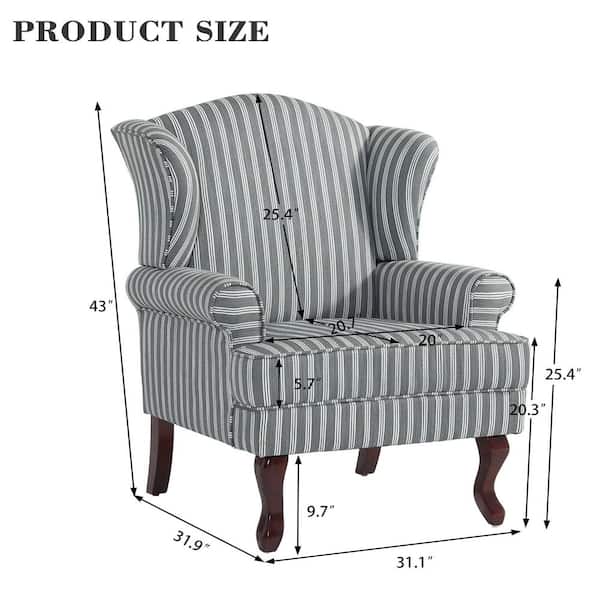 Uixe Mid-Century Retro Style Stripe Gray Linen Upholstered