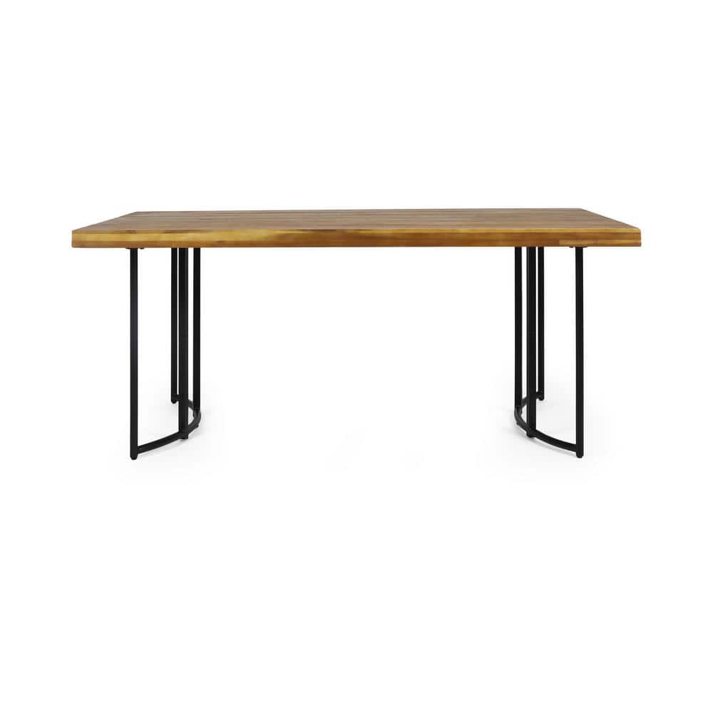 Elegant Teak and Black Acacia Wood 72" Outdoor Dining Table