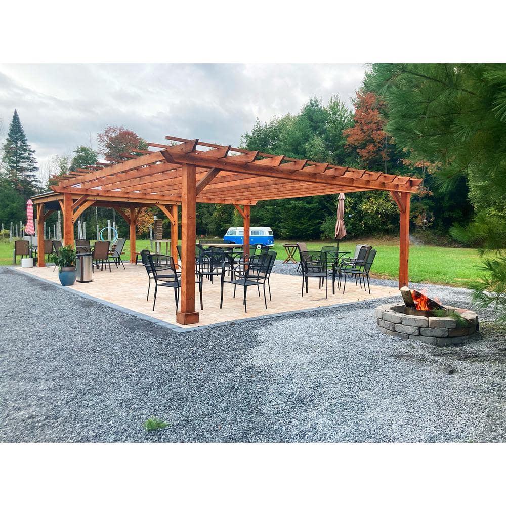 Redwood 20x20 Square Coastal Farmhouse Pergola