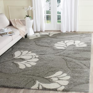 Florida Shag Gray/Beige 9 ft. x 12 ft. Solid Floral Area Rug