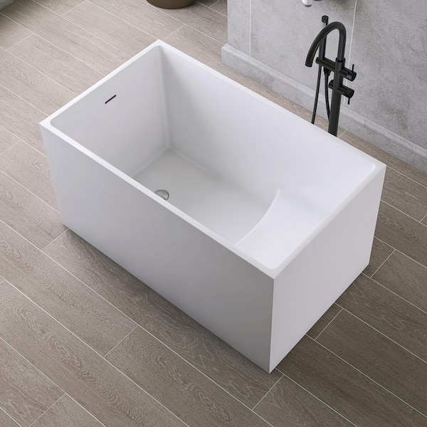 Ivan 47 in. x 28 in. Small Acrylic Flatbottom Freestanding Japanese Soaking Bathtub in White with Seat