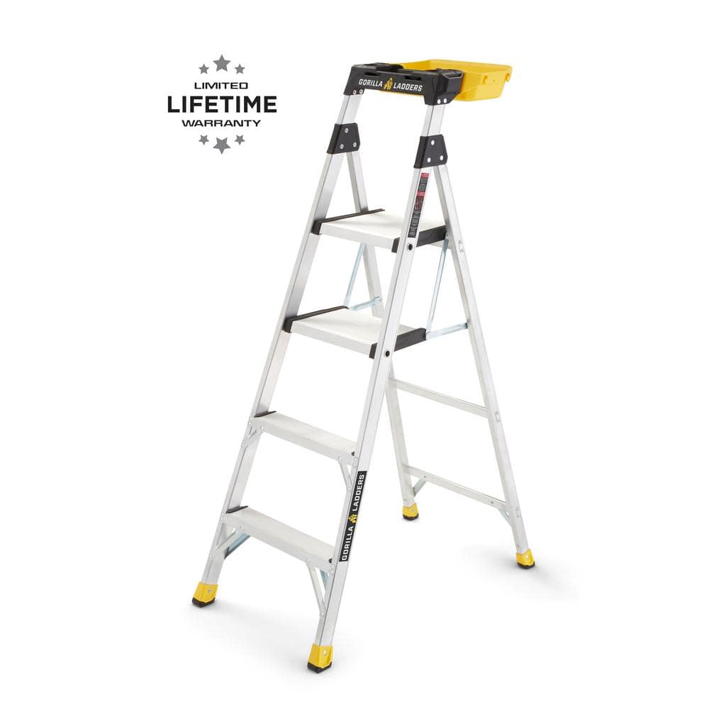 Gorilla Ladders 5.5 ft. Aluminum Dual Platform Heavy-Duty Ladder with  Project Bucket(10 ft. Reach), 300 lb. Capacity Type IA Duty Rating GLX-5B -  The