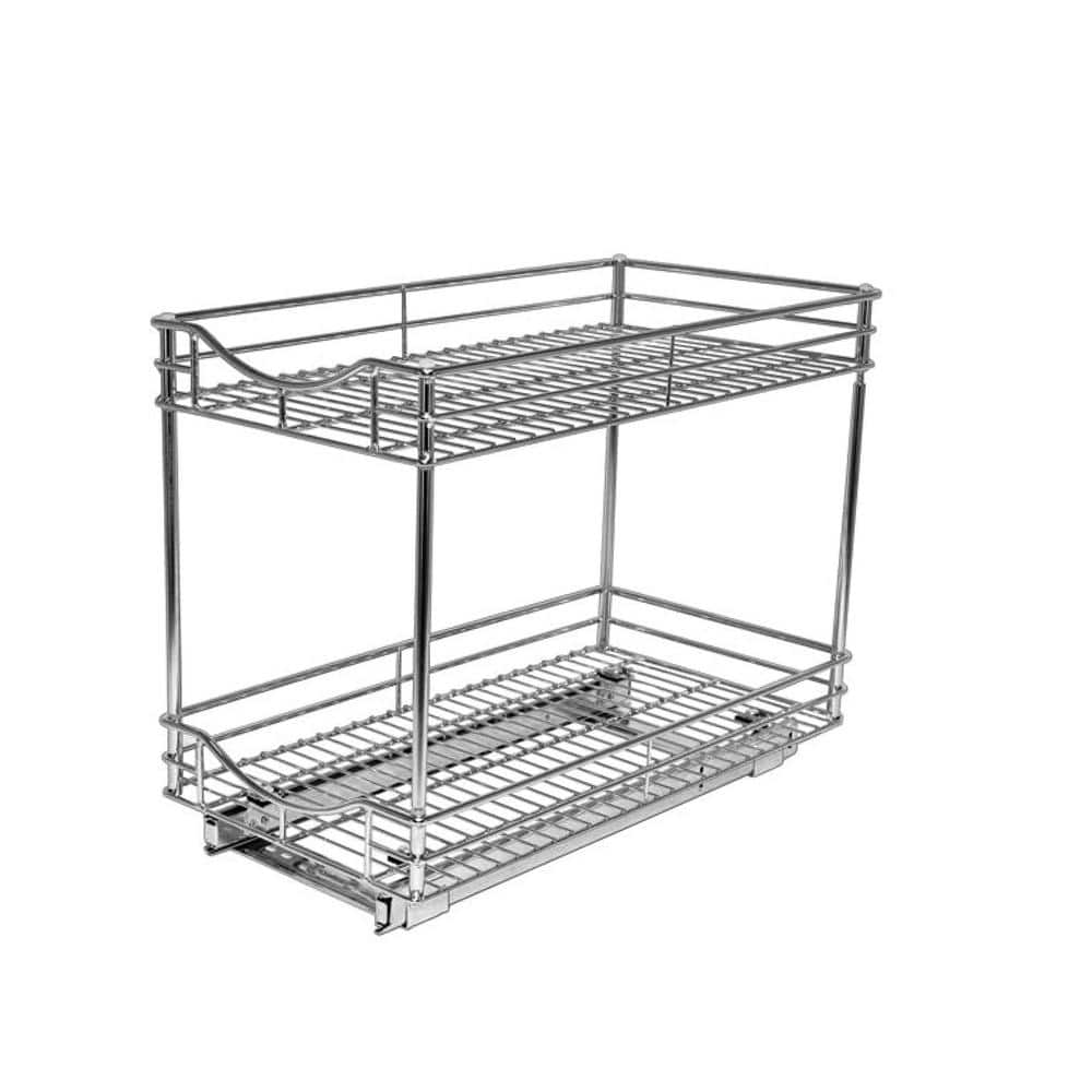 LYNK PROFESSIONAL® Slide Out Double Drawer- Pull Out Two Tier Sliding Under Cabinet  Organizer - 11 inch wide x 21 inch deep - Chrome 