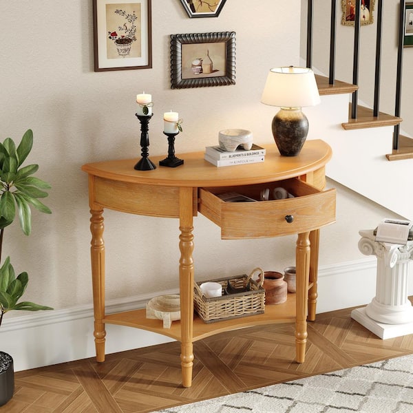Harper & Bright Designs 39 in. Natural Farmhouse Half-Moon Wood