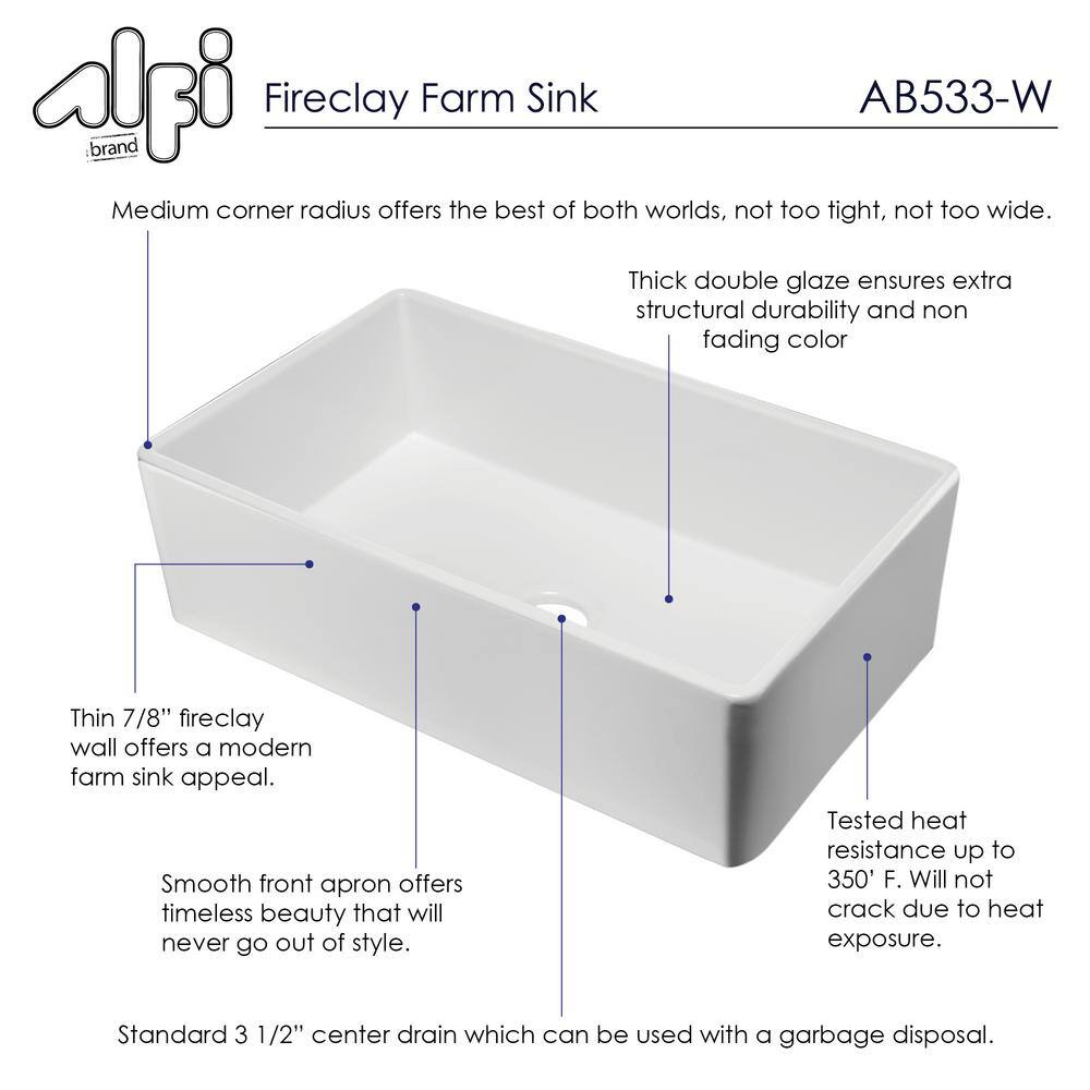 33'' White Fireclay Farmhouse Drop-In Single Bowl Sink