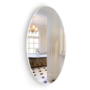 14.76 in. W x 25.20 in. H Oval Frameless Beveled White Wall Mirror