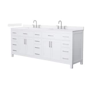 Beckett 84 in. Double Freestanding White Bath Vanity with White Quartz Top Unassembled