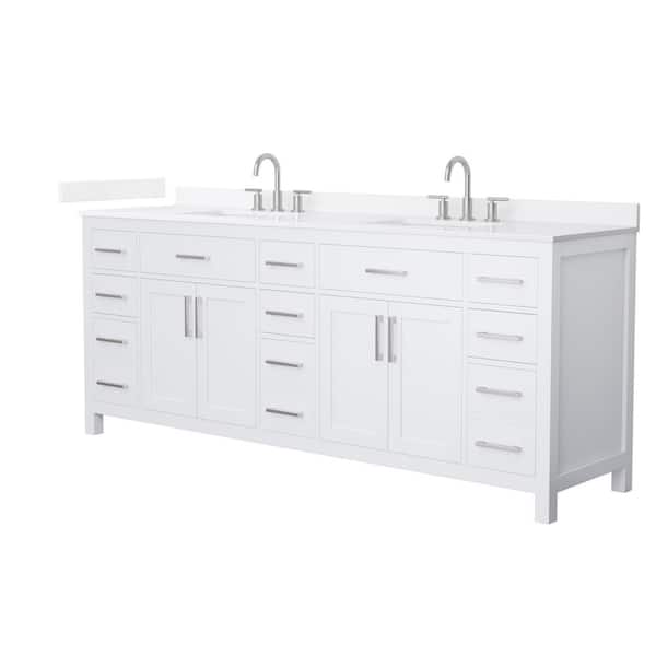 Beckett 84 in. Double Freestanding White Bath Vanity with White Quartz Top (Assembled)