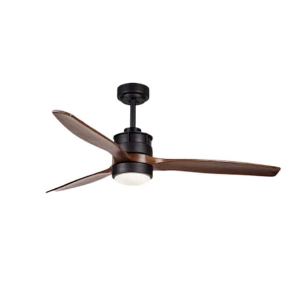 52 in. Indoor Black Ceiling Fan with Adjustable White Integrated LED, Walnut Wood Blades Reversible & Remote Control