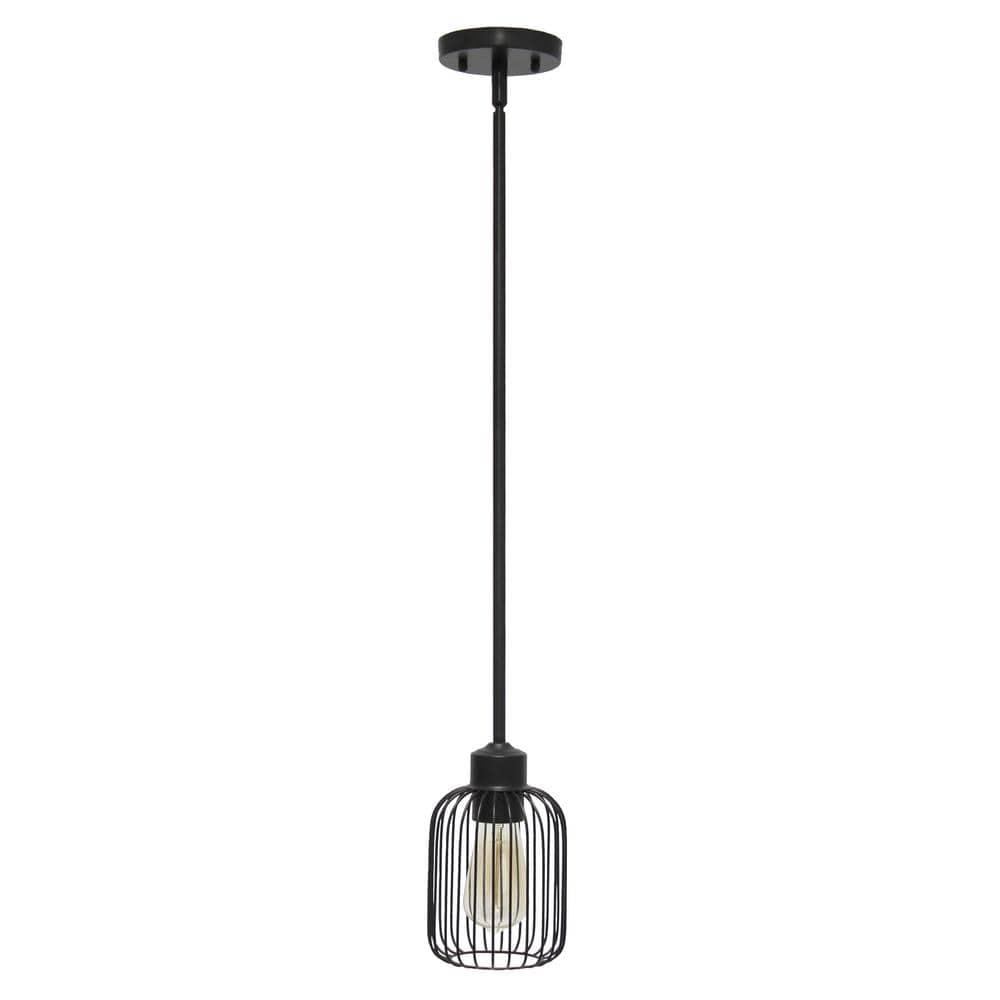 Elegant Designs 7 in. 1-Light Standard Black Industrial Farmhouse Metal Petite Adjustable Birdcage Hanging Ceiling Mini Pendant Light