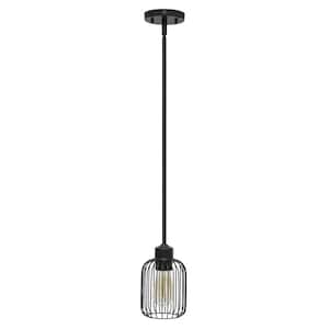 7 in. 1-Light Standard Black Industrial Farmhouse Metal Petite Adjustable Birdcage Hanging Ceiling Mini Pendant Light