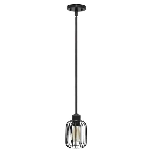 Elegant Designs 7 in. 1-Light Standard Black Industrial Farmhouse Metal Petite Adjustable Birdcage Hanging Ceiling Mini Pendant Light