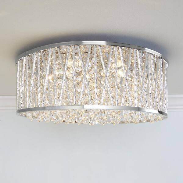 Decor Therapy Collins Laser Cut Aluminum And Chrome Crystal Integrated Led Flush Mount Light Ch1430 The Home Depot - Next Led Flush Ceiling Lights
