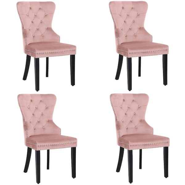 WESTINFURNITURE Brooklyn Pink Tufted Velvet Dining Side Chair (Set of 4)