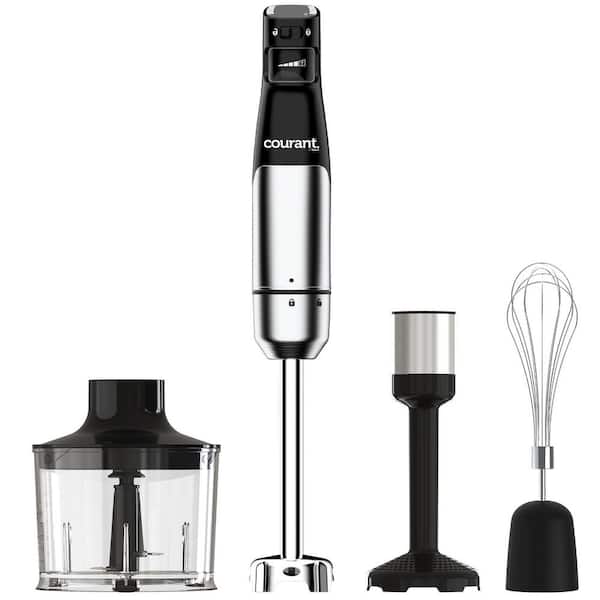 2-Speed Stainless Steel Immersion Blender with Whisk, Chopper, Masher, and Beaker Attachment, LED Speed Display