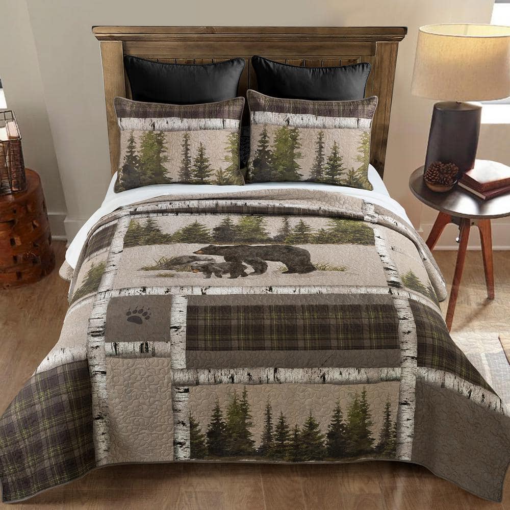 Black and Taupe Reversible Microfiber Full Quilt Set