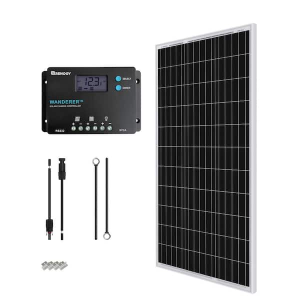 Renogy 100-Watt 12-Volt Off-Grid Solar Starter Kit w/ 1-Piece 100W Monocrystalline Panel and 10A PWM Wanderer Charge Controller