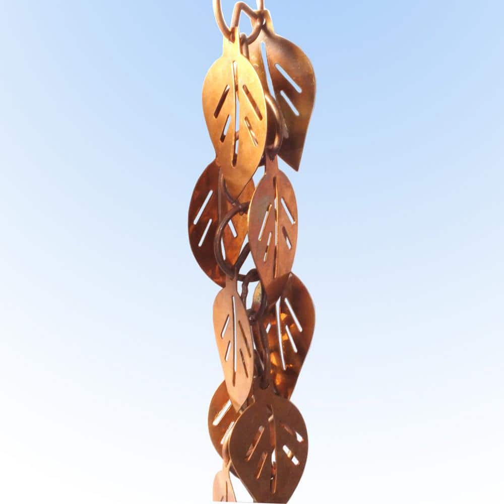 Pure Copper Cascading Leaves 8.5 ft Rain Chain