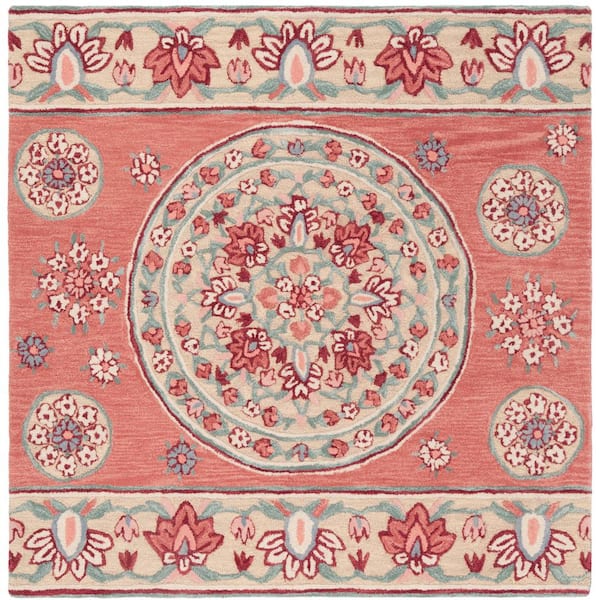 Bellagio Red/Beige 5 ft. x 5 ft. Square Border Area Rug
