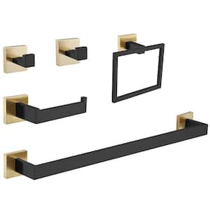 5-Piece Bath Hardware Set with Towel Bar,Included 2 Towel Hook,Toilet Paper Holder and Towel Ring in Black Gold